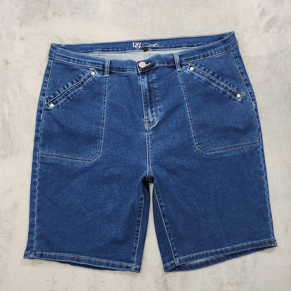 DG2 By Diane Gilman Shorts Womens 22W Blue Bermuda Denim Virtual Stretch Casual